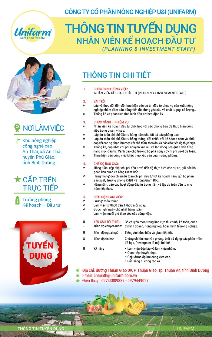 Công ty U&I tuyển dụng nhân viên kế hoạch đầu tư